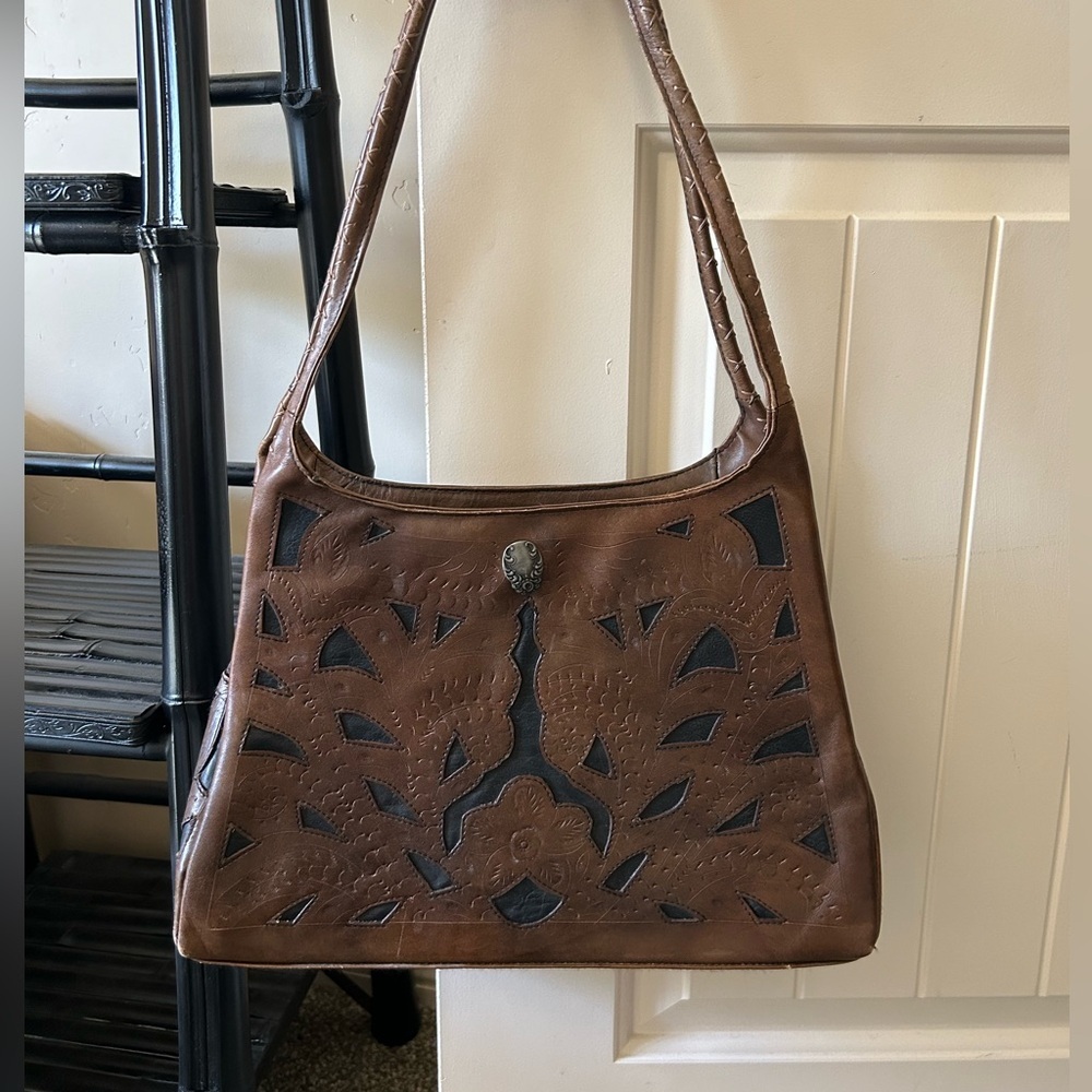 Vintage Boho Western Leather Tooled Handbag